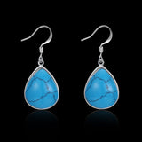 Platinum Plated Earrings Drop Dangle Kallaite Blue Fish Hook Clasp L524