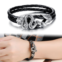 Stainless Steel Genuine Leather Bracelet Silver Men's Unisex Hook Clasp G312