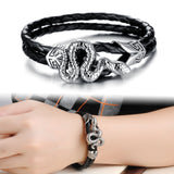 Stainless Steel Genuine Leather Bracelet Silver Men's Unisex Hook Clasp G312