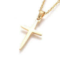 Stainless Steel Pendant Necklace Chain Lobster Religion Cross Gold 17.5" A221