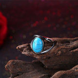 Platinum Black Gunmetal Plated Ring Womens Kallaite Stone Blue B496-2