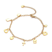 304 Stainless Steel Charm Anklet Bracelet Chains Lobster Clasp Gold 9.2" Z12