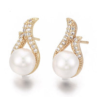 Micro Zirconia Earrings ABS Pearl Sterling Silver Plated Teardrop 18K White Z427