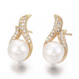 Micro Zirconia Earrings ABS Pearl Sterling Silver Plated Teardrop 18K White Z427