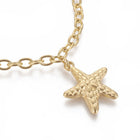 Stainless Steel Charm Bracelet Cowrie Shell Starfish Stars Shell Gold 7.7" Z62