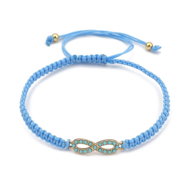 Adjustable Nylon Cord Braided Bead Bracelet Resin Round Infinity Blue Z148