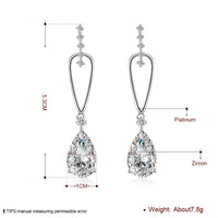 Platinum Plated Earrings Drop Dangle AAA Zirconia Push Back Clasp L579