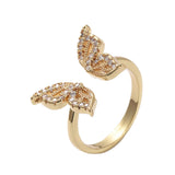 Cuff Finger Ring Cubic Zirconia Butterfly Gold Size 7 Adjustable 17mm P391