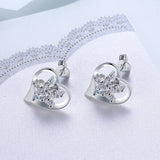 Sterling Silver Plated Earrings Stud AAA Zirconia Push Back Heart .6" L336