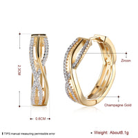 Brass Cubic Zirconia Hoop Earrings Clear Champagne Gold 6x23mm  P552