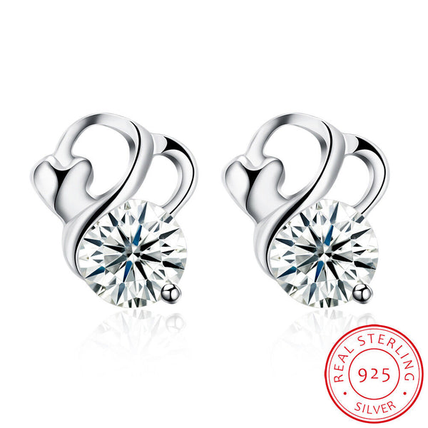 Sterling Silver Plated Earrings  Stud AAA Zirconia  Push Back Clasp L775