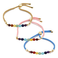 Chakra Adjustable Nylon Cord Slider Bracelet Bracelet Gemstone Gold Blue Z155