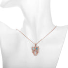 Rose Gold Plated Necklace Pendant Owl Zirconia Blue 19 Inches 1MM Lobster B155