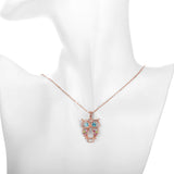 Rose Gold Plated Necklace Pendant Owl Zirconia Blue 19 Inches 1MM Lobster B155