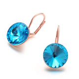 Rose Gold  Blue Earrings Dangle Drop Lever Back AAA Zirconia .56" L175