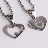 316L Stainless Steel Pendant 1.2X0.64Inch Heart Lovers  Silver Necklace 22" B149