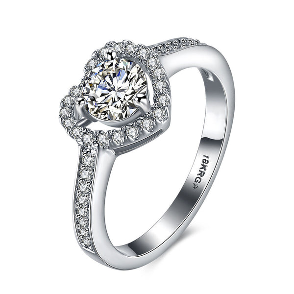 Platinum Plated Encrusted Halo Solitaire Ring AAA Zirconia Women B298