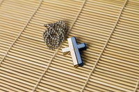 Stainless Steel Cross Pendant Beads Necklace Unisex Silver Blue L157