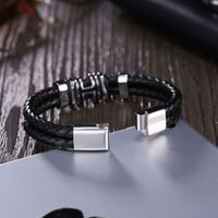 Stainless Steel Leather Bracelet 8 Inches 12MM Slide L366