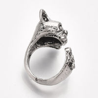 Cuff Ring English Bulldog Dog Pug Antique Silver Size 4 Adjustable 15mm P455