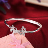 Sterling Silver Plated Bracelet Flower Bangle 4MM Clip L250