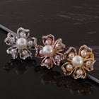 Rose Gold Platinum Plated Earrings Pearl AAA Zirconia Push Back Flower .76" L326