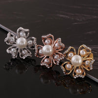 Rose Gold Platinum Plated Earrings Pearl AAA Zirconia Push Back Flower .76" L326