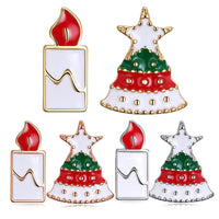 Rose Gold Platinum Enamel Stud Earrings Christmas Tree Candle 17x12mm P133