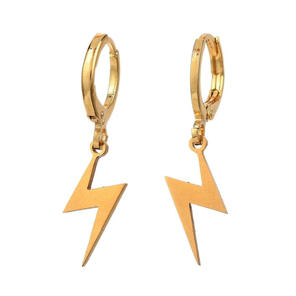 Huggie Hoop Earrings Stainless Steel Lightning Bolt Gold 30mm Z303