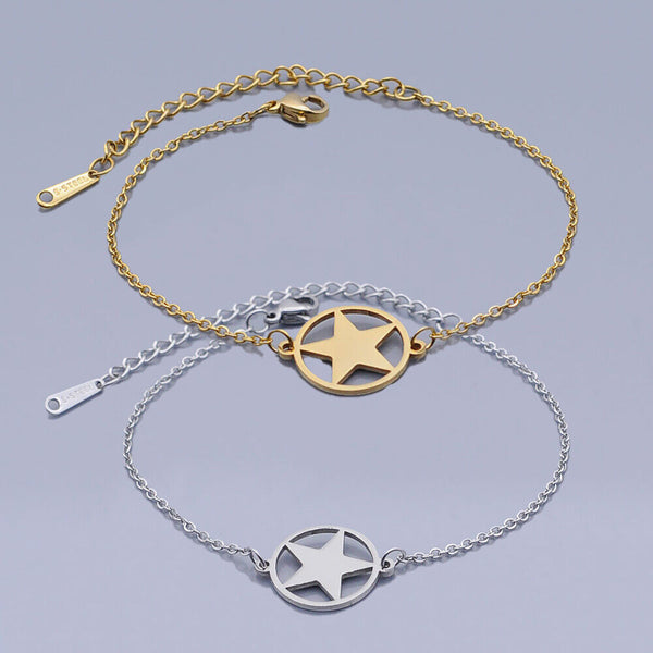 Stainless Steel Pentacle Bracelet Lobster Star Silver Ajustable Z212