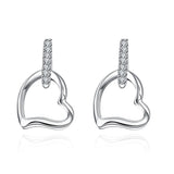 Sterling Silver Plated  Earrings Stud AAA Zirconia Push Back Heart .4" L405