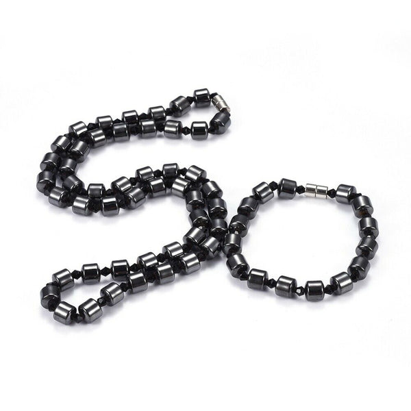 Magnetic Hematite Set Bracelets Necklace Magnetic Clasps 22.6"  P690