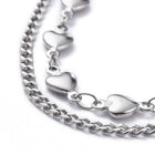 304 Stainless Steel Multi-Strand Anklet Bracelet Lobster Heart Silver 9.2" Z9