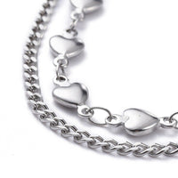 304 Stainless Steel Multi-Strand Anklet Bracelet Lobster Heart Silver 9.2" Z9