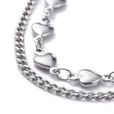 304 Stainless Steel Multi-Strand Anklet Bracelet Lobster Heart Silver 9.2" Z9