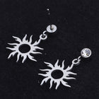 Stainless Steel Dangle Stud Earrings Zirconia Sun Silver 24mm 0.8mm Z379
