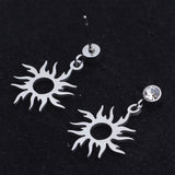 Stainless Steel Dangle Stud Earrings Zirconia Sun Silver 24mm 0.8mm Z379