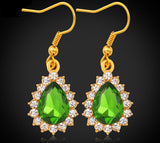 Gold Plated Earrings Crystal Rhinestone Water Drop Green L148 For Women