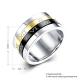 Stainless Steel Band Wedding Ring Black Yellow Men's Unisex Roman Numbers B424