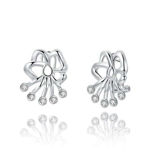 Sterling Silver Plated Earrings Flower Stud  Push Back Clasp L702