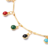 Enamel Charm Anklet Bracelet Stainless Steel Lobster Flat Round Gold 9-3" Z17