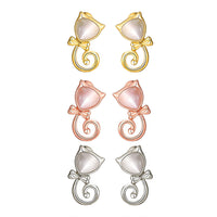 Rose Gold Plated Earrings Stud Push Back Cat .48" L263