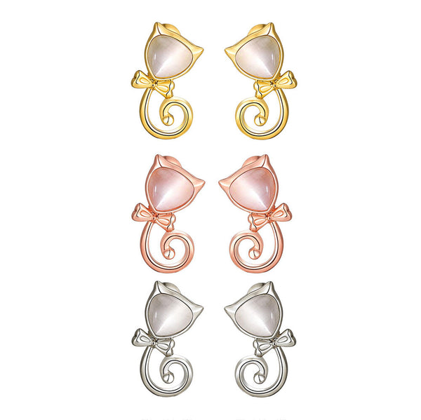 Rose Gold Plated Earrings Stud Push Back Cat .48" L263