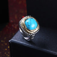 Platinum Plated Halo Ring Womens Gold Kallaite Stone Blue B505