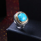 Platinum Plated Halo Ring Womens Gold Kallaite Stone Blue B505