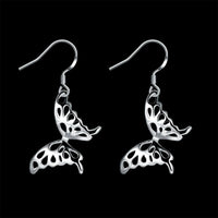 Sterling Silver Plated Dangle Earrings Butterfly Fish Hook 36x23mm P131