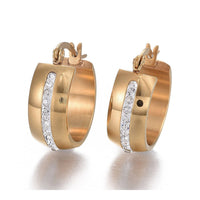 Gold Stainless Steel Hoop Earrings Polymer Clay Zirconia Ring 22x19.5x7.5mm A191