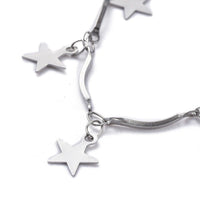 Stainless Steel Bar Chain Anklet Bracelet Star Charms Lobster Silver 9.6" Z10