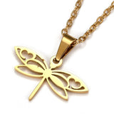 Stainless Steel Set Pendant Necklace Earrings Dragonfly 15.7" 0.7mm Z804