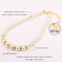 Gold Plated Necklace Pearl White Round Resizable L139 For Women